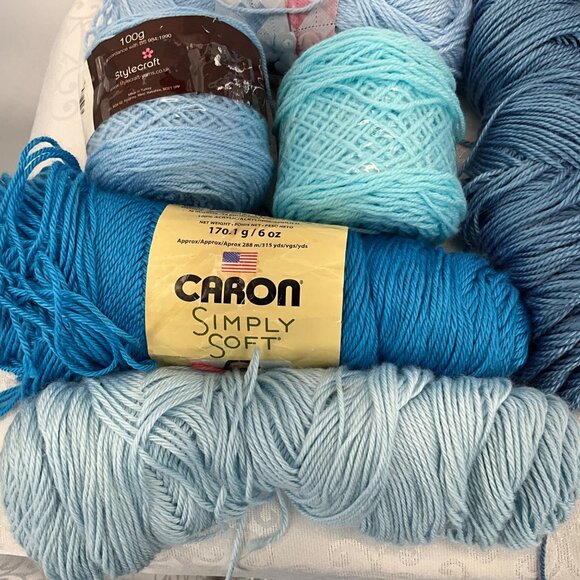 Assorted Blue Yarn Bundle Caron Simply Soft Bernat Softee Baby Stylecraft Acryli - Picture 3 of 4